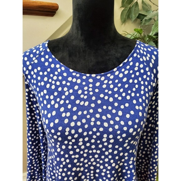 Chico's Blue Polka Dot Rayon Round Neck Long Sleeve Casual Top Blouse (3) XL - Picture 3 of 11